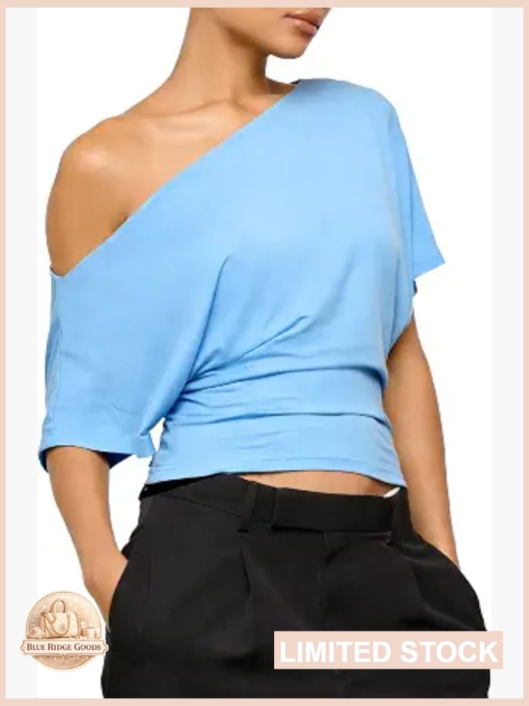 Off Shoulder Asymmetrical Short Sleeve Going Out Crop Top Stretchy